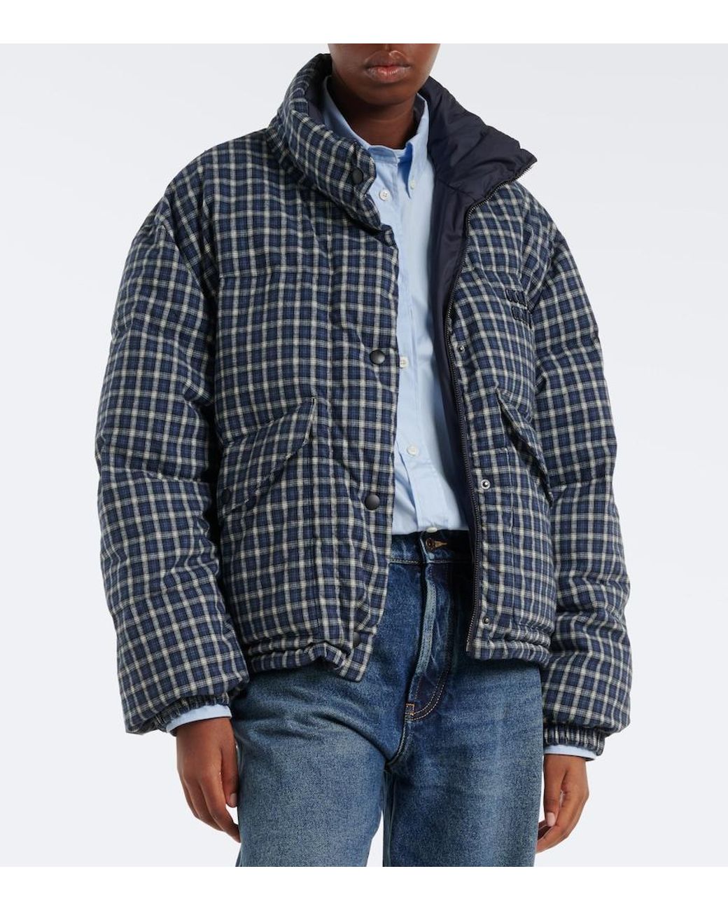Miu Miu Blue Reversible Cotton Flannel Down Jacket
