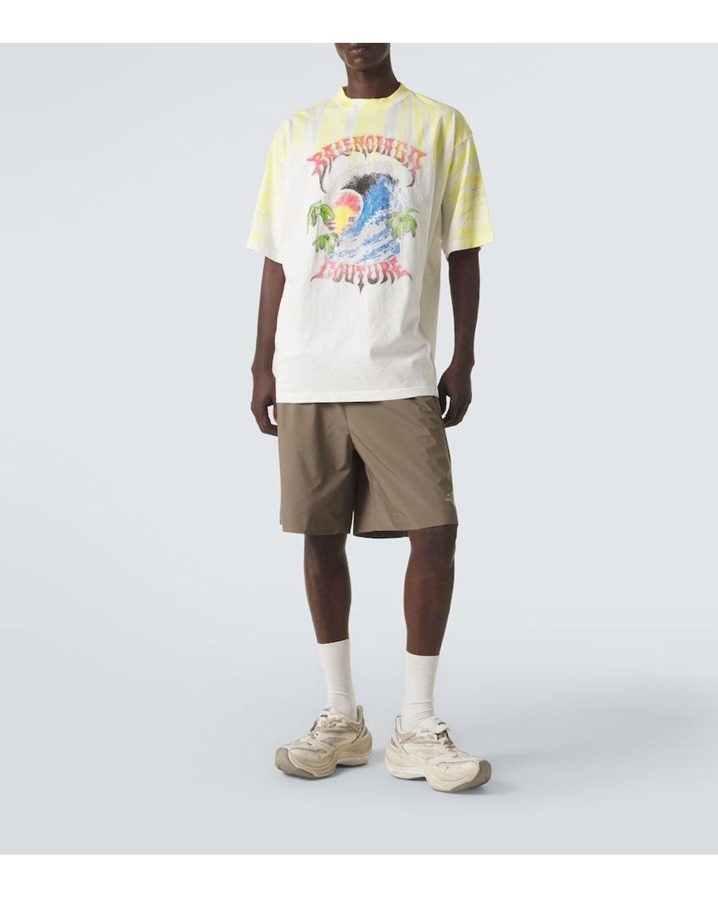 Balenciaga White Printed Tie-Dye Cotton Jersey T-Shirt for men