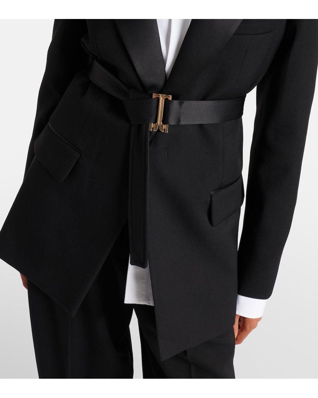 Victoria Beckham Black Belted Satin-Trimmed Blazer