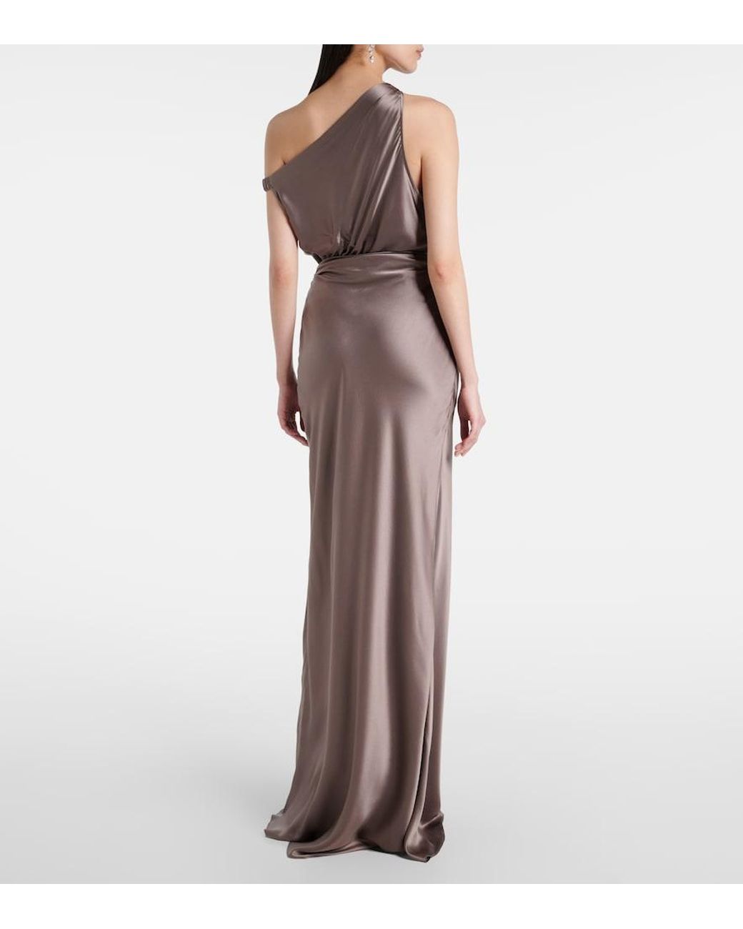 The Sei Brown Draped One-Shoulder Silk Satin Gown