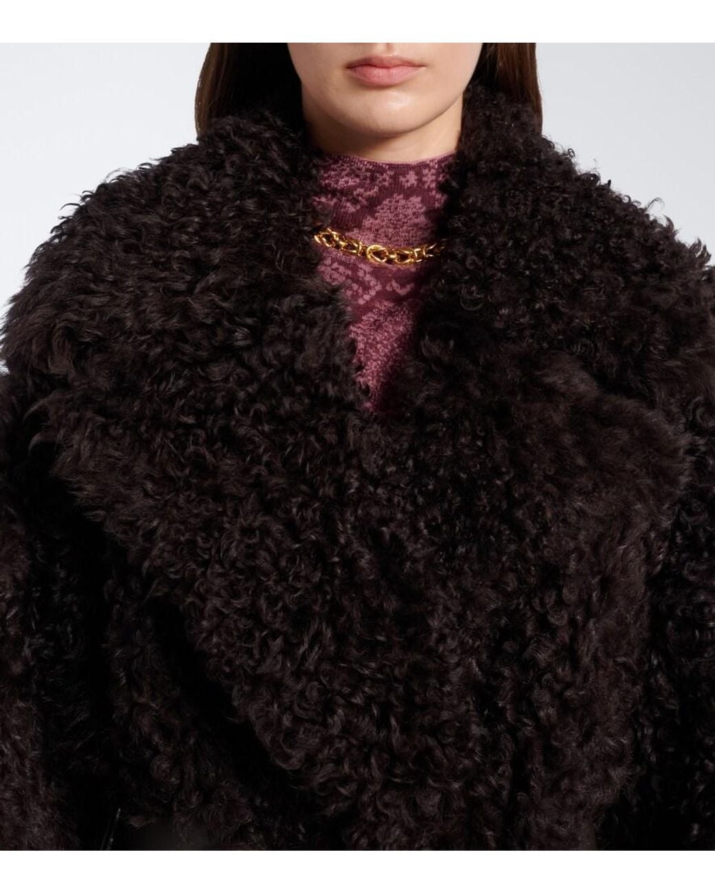 Joseph Black Magnus Leather-Trimmed Shearling Wrap Coat