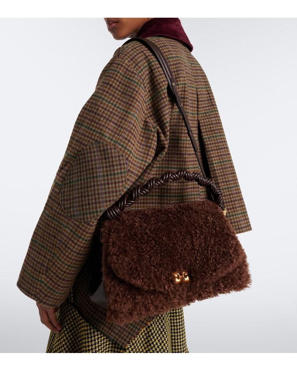 Ganni Brown Very Bou Teddy Top-Handle Bag