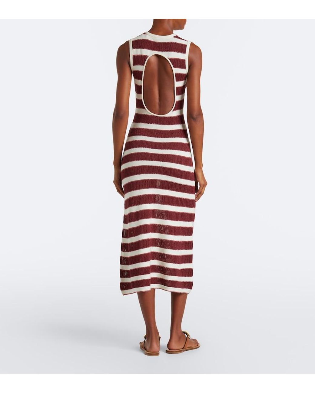 Eres Red Reguliere Striped Cotton-Blend Midi Dress