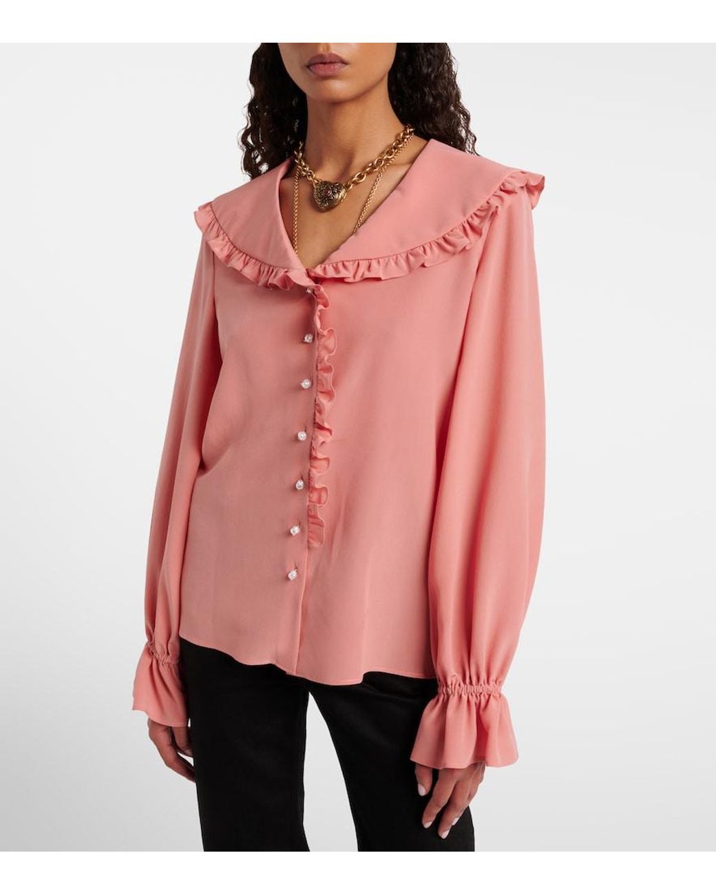 Chloé Pink Ruffled Silk Crepe De Chine Blouse