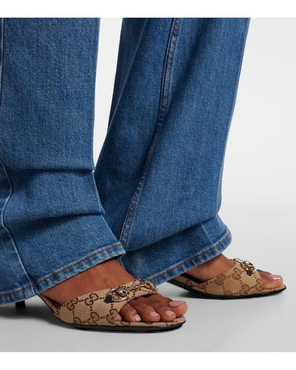 Gucci Natural Horsebit Gg Canvas Mules