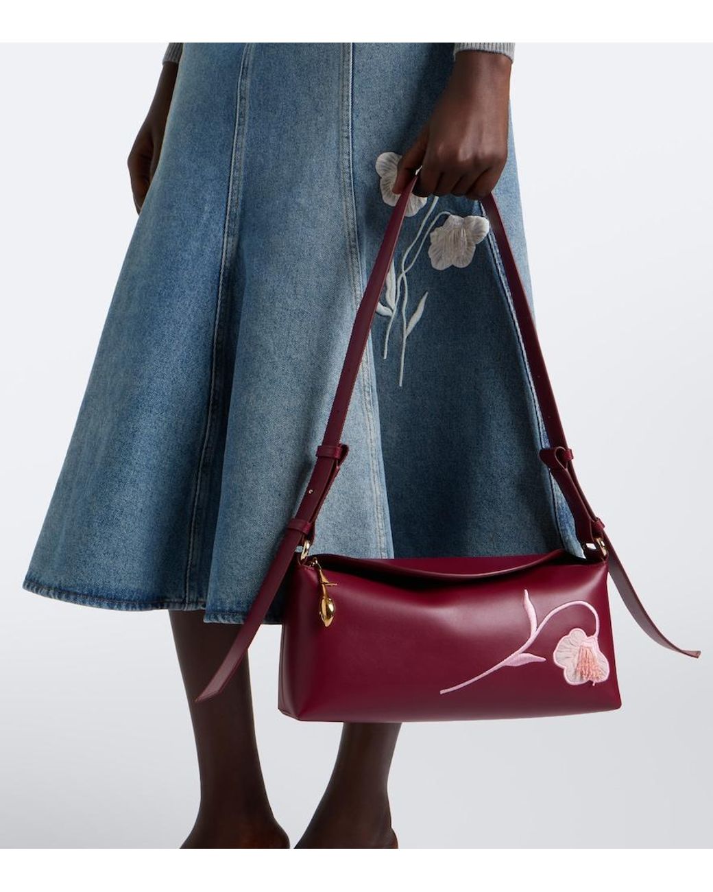 Erdem Red Bloom East West Medium Leather Shoulder Bag