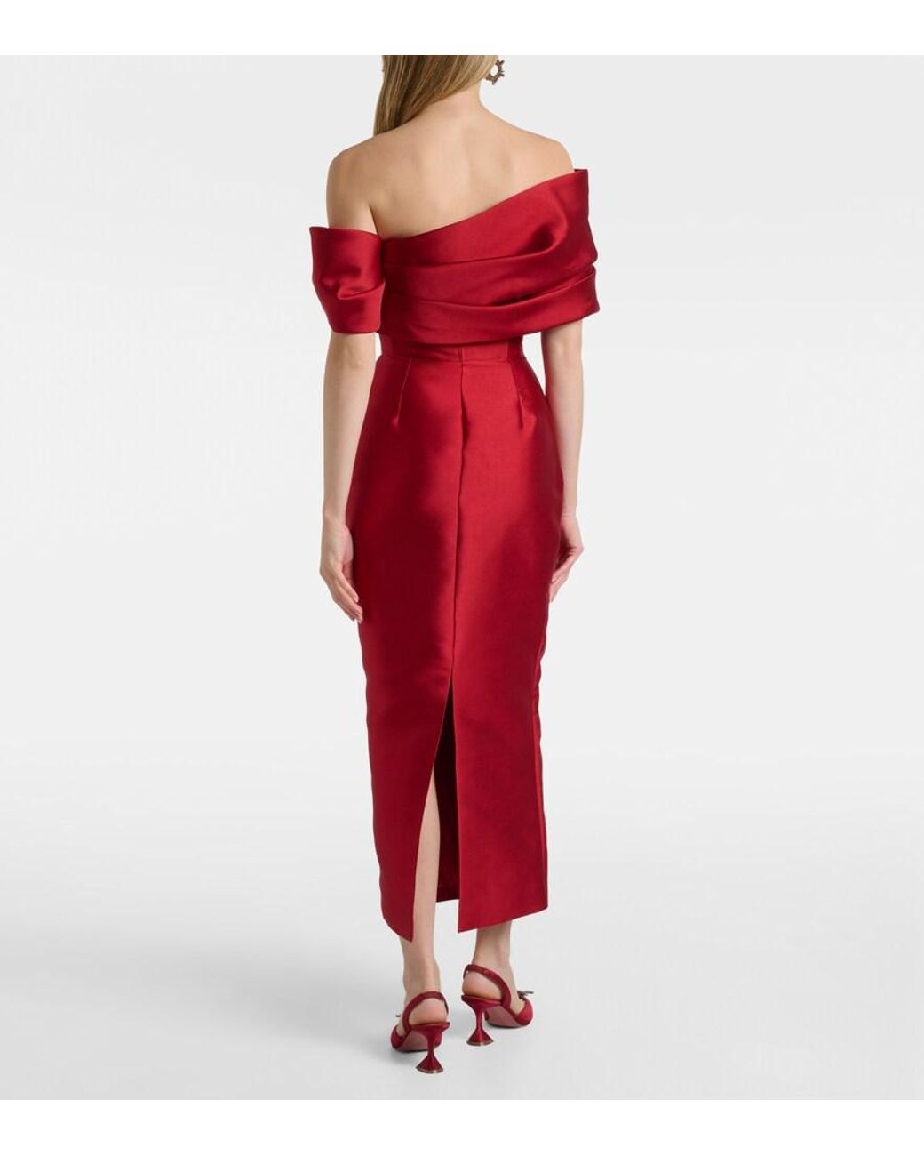 Solace London Red Mirla Off-Shoulder Satin Cocktail Dress