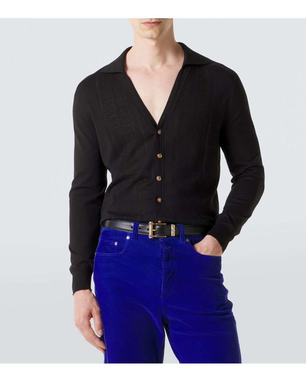 Versace Black Greca Silk And Cotton Cardigan for men