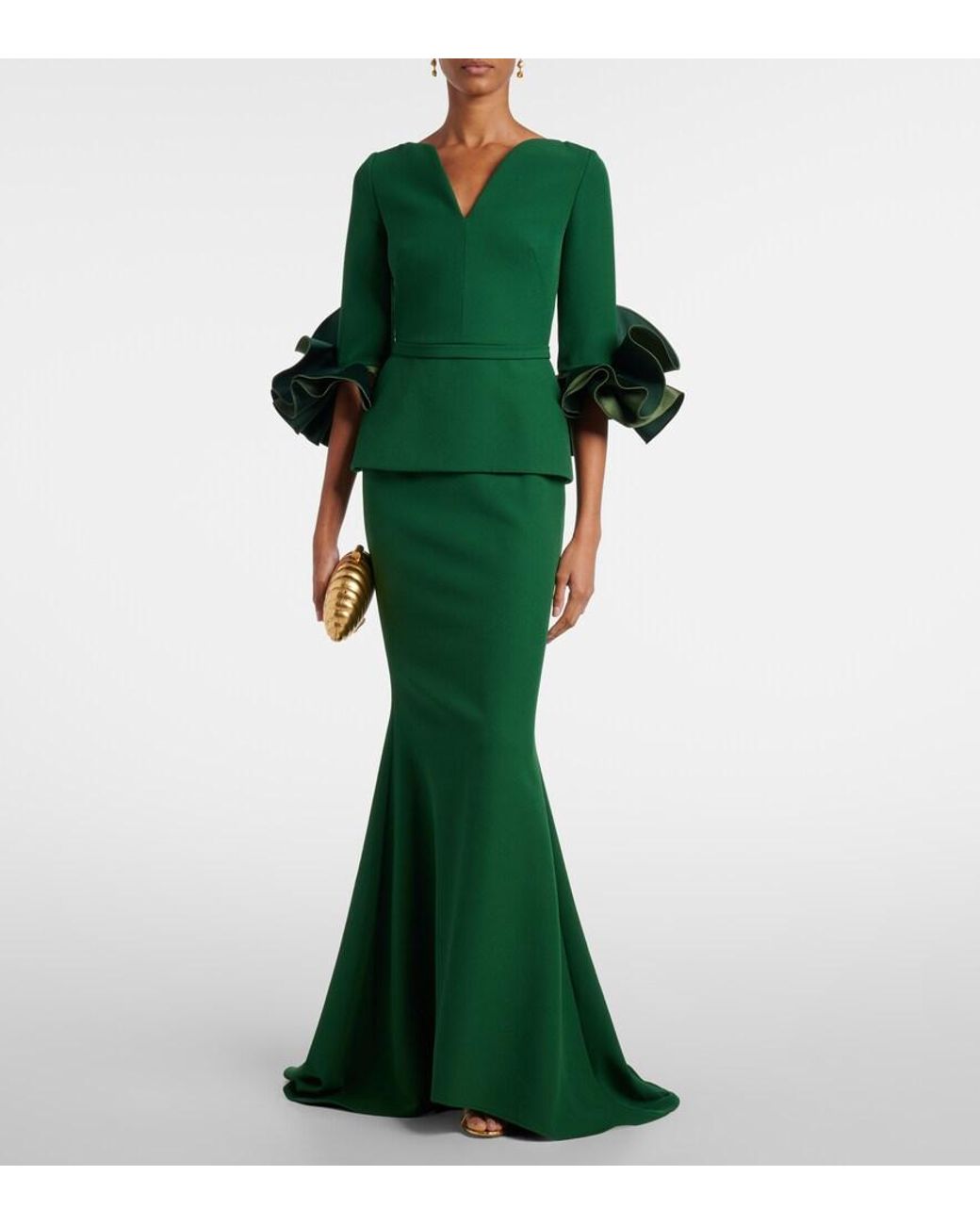 Safiyaa Green Clemenza Crepe Gown