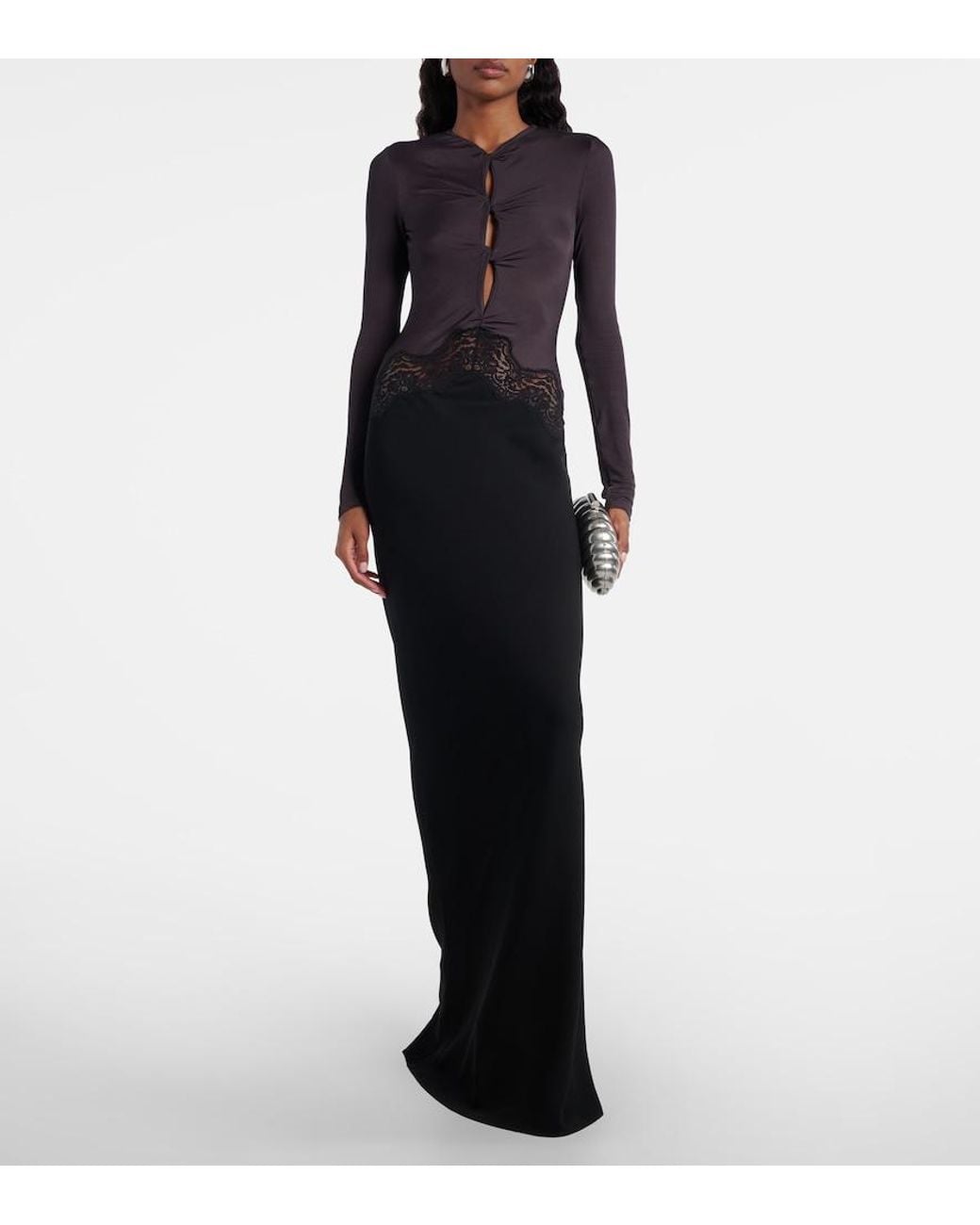 Christopher Esber Black Cutout Lace-Trimmed Maxi Dress