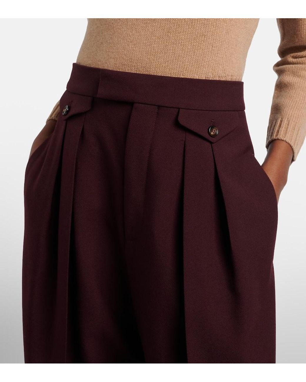 Chloé Red High-Rise Virgin Wool Wide-Leg Pants