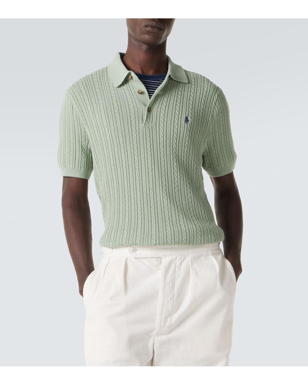 Polo Ralph Lauren Green Cable-Knit Cotton Polo Shirt for men