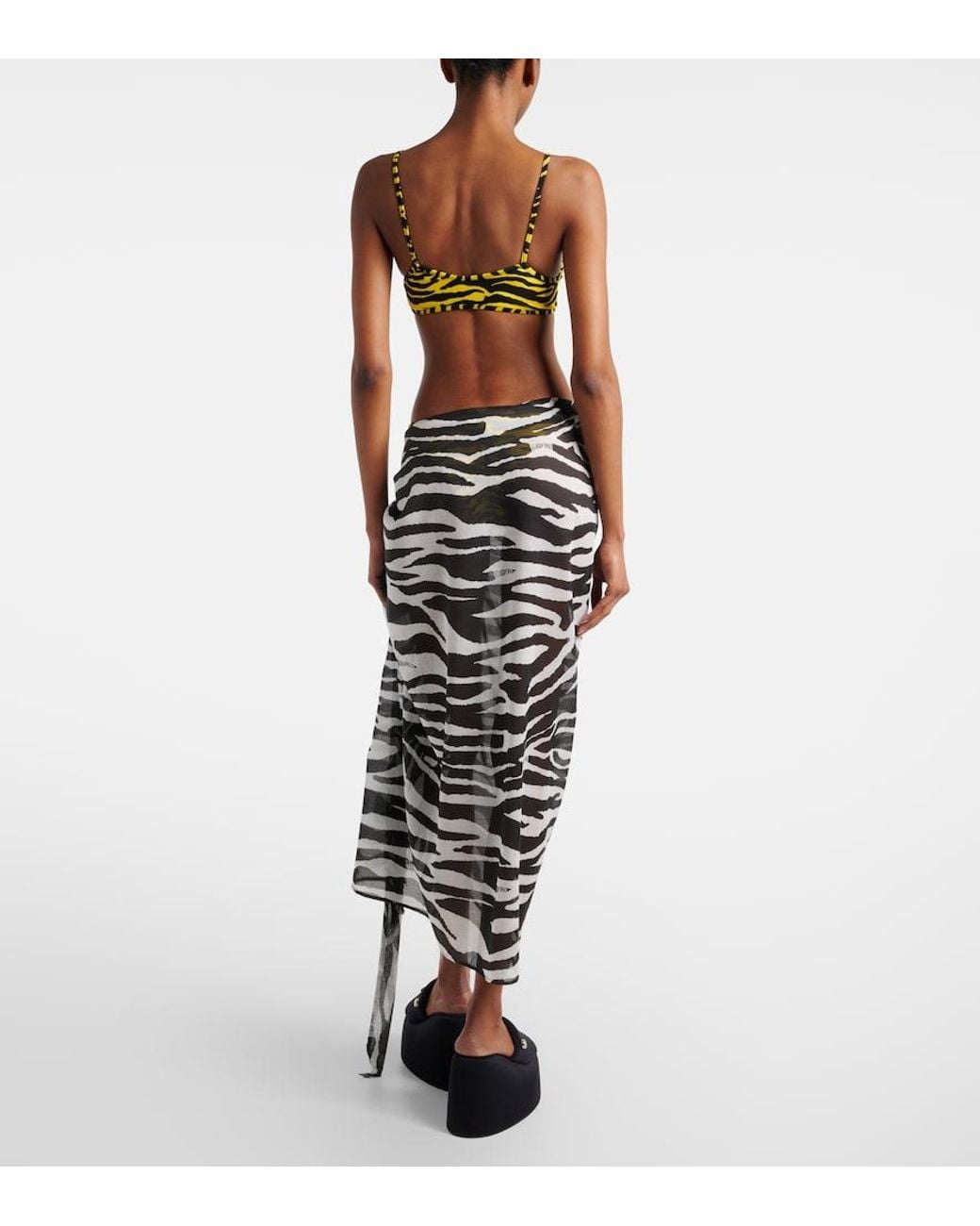 The Attico Black Zebra-Print Cotton Muslin Beach Cover-Up