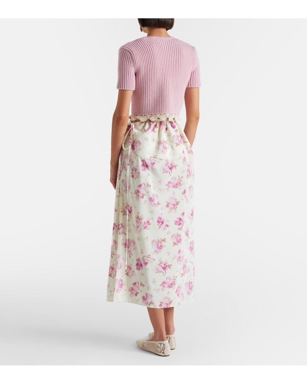 Magda Butrym Pink Floral Silk Midi Skirt
