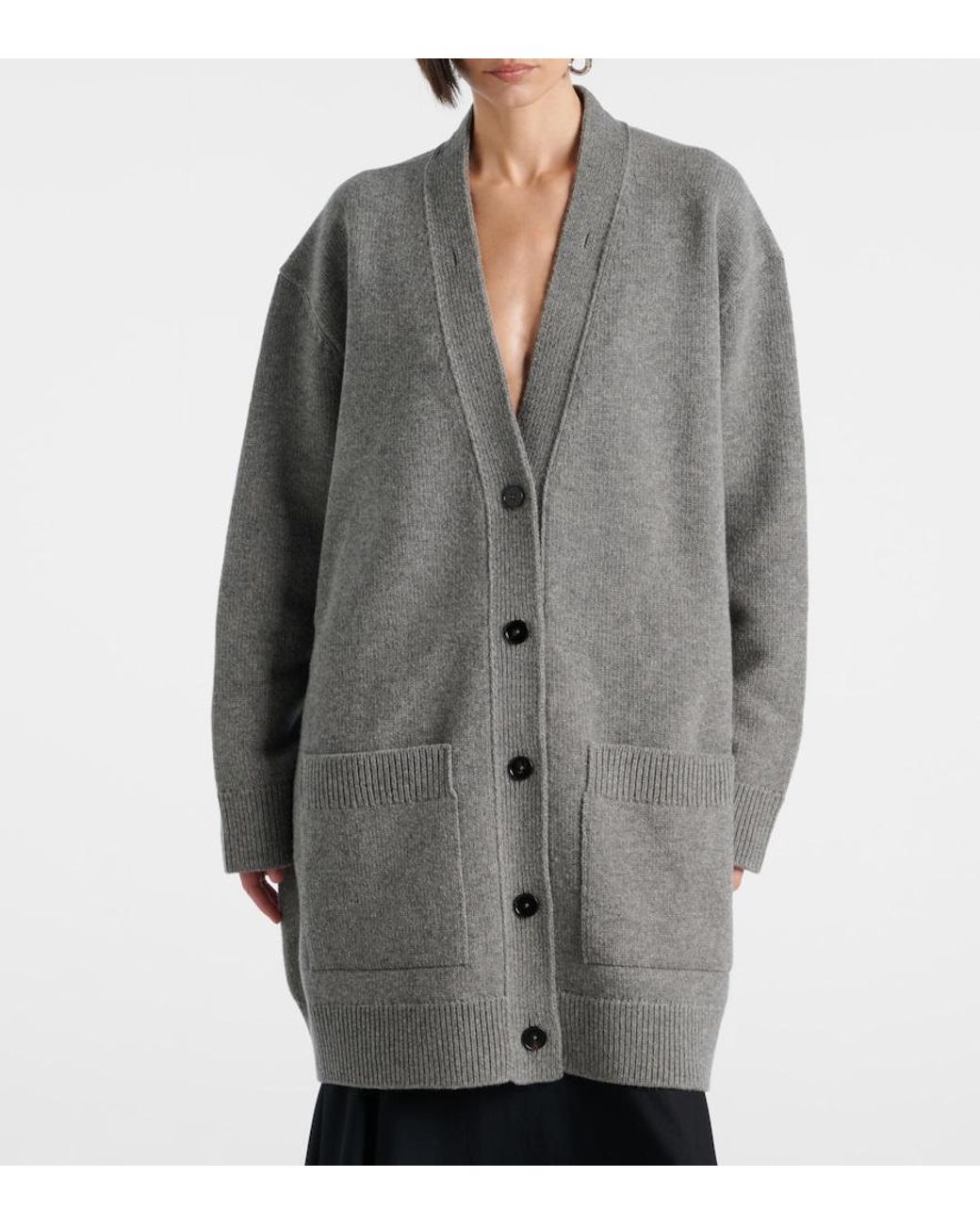 Jil Sander Gray Wool, Cotton, And Cashmere-Blend Cardigan