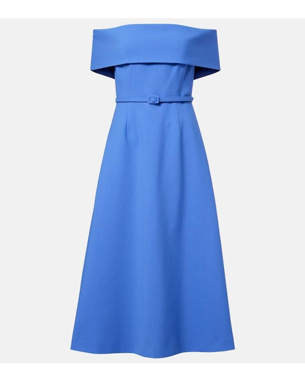 Carolina Herrera Blue Belted Wool-Blend Midi Dress
