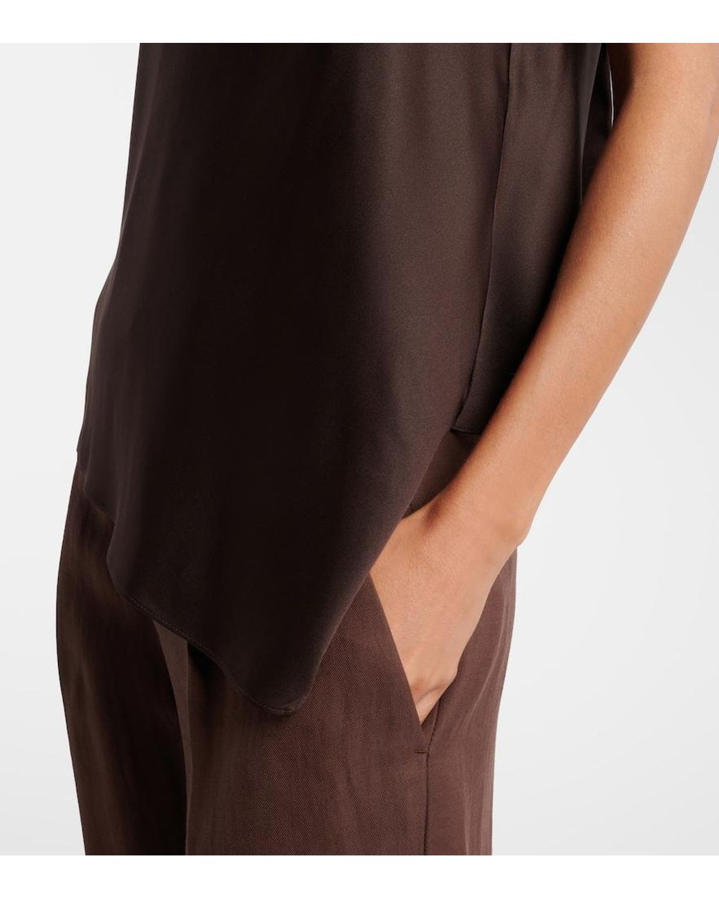 Brunello Cucinelli Black Asymmetric Silk Satin Top