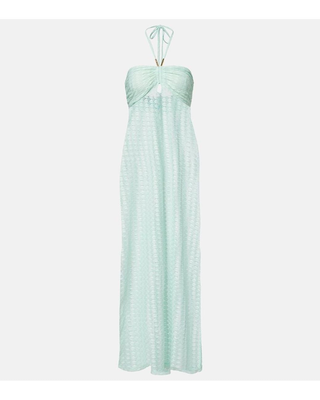 Melissa Odabash Blue Mila Semi-Sheer Halterneck Maxi Dress