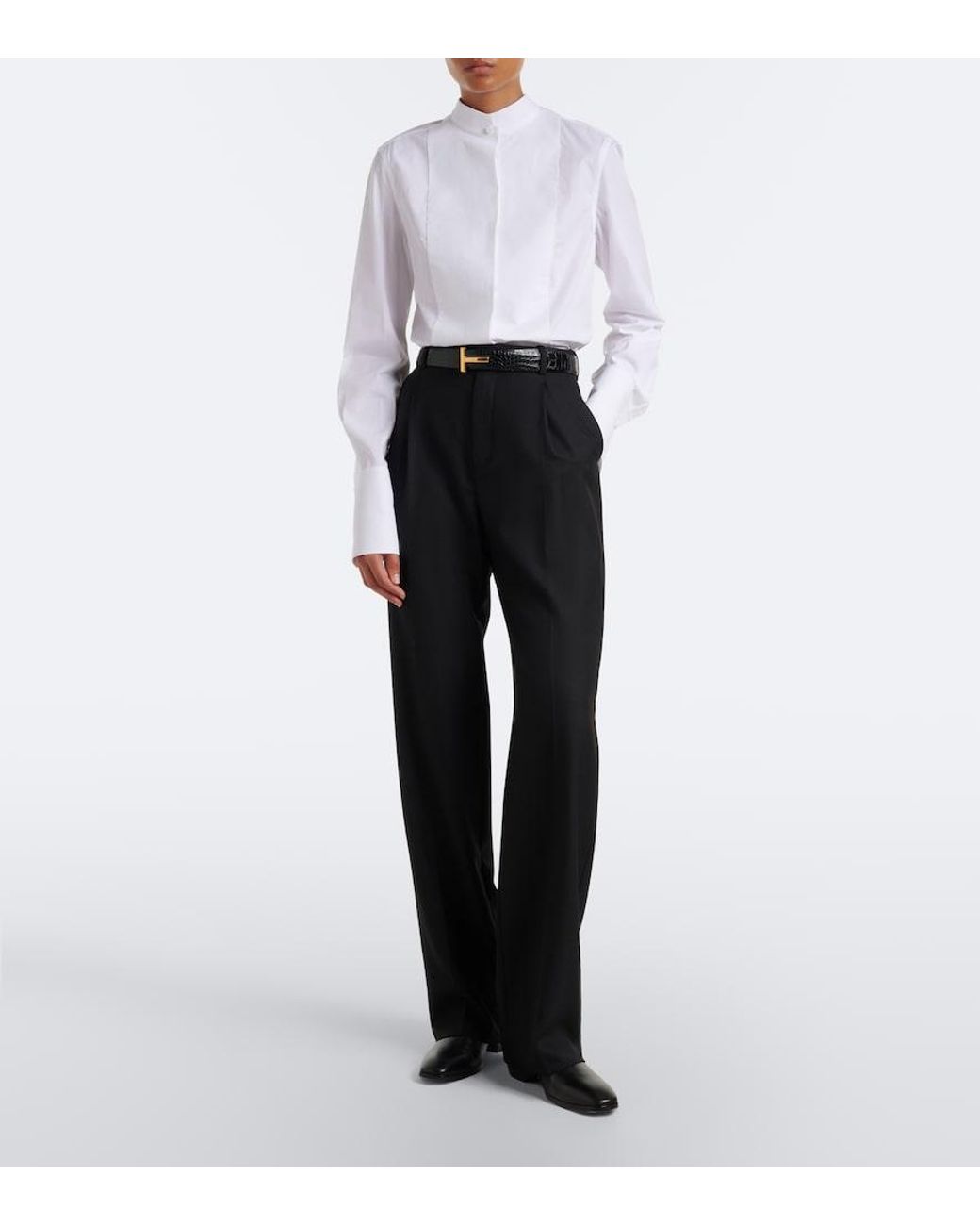 Tom Ford White Cropped Cotton Poplin Tuxedo Shirt
