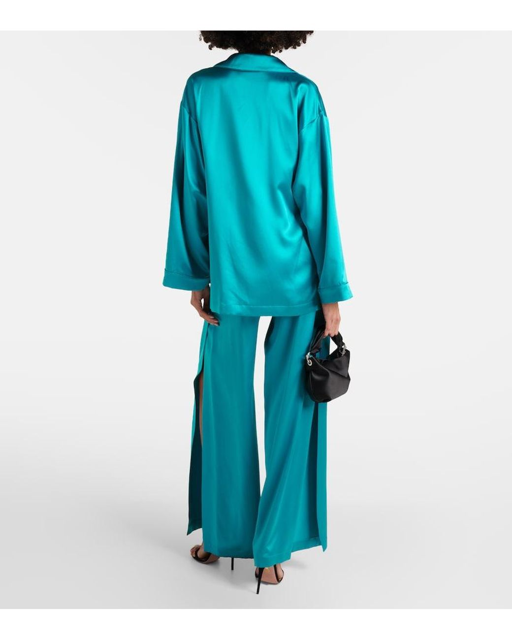 Max Mara Blue Elegante Vasaio Silk Pajama Shirt