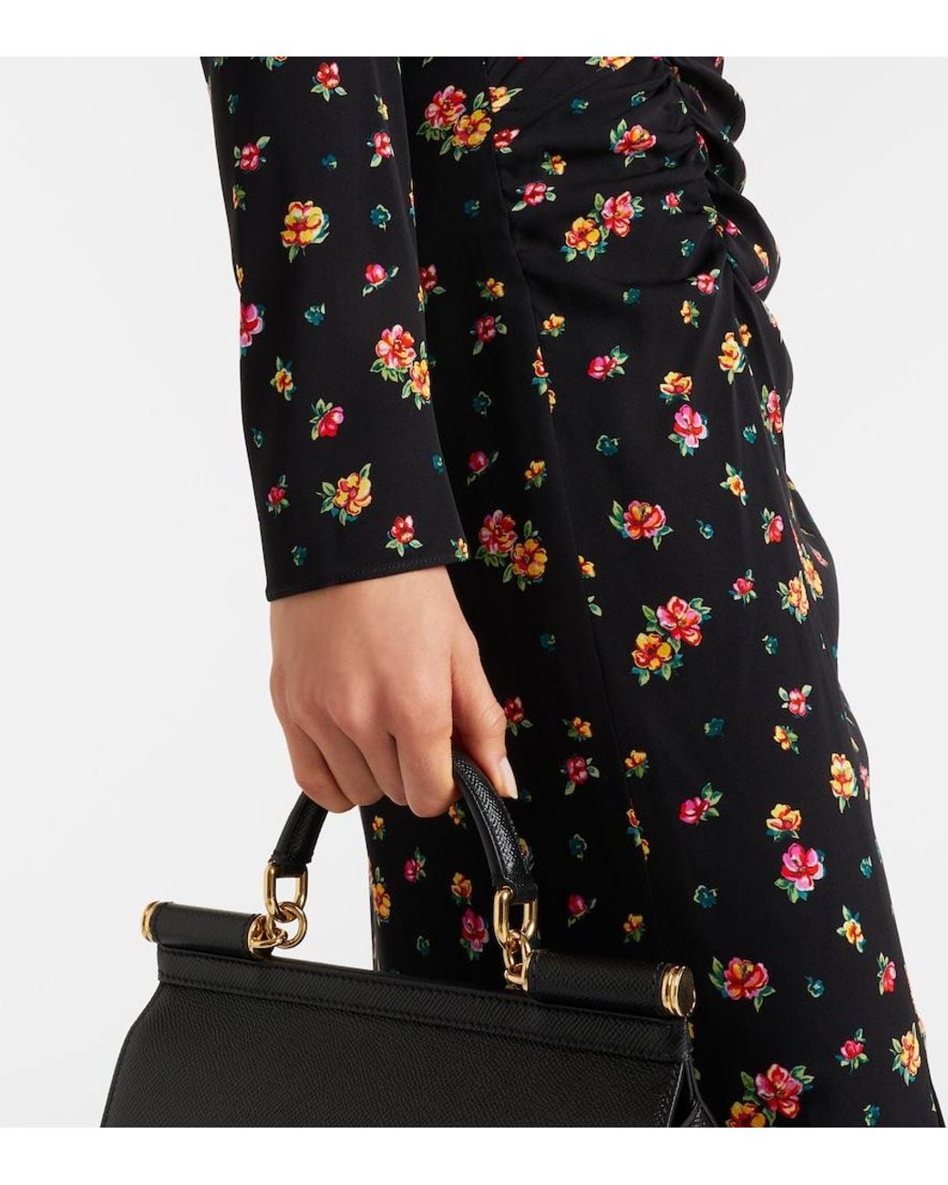 Dolce & Gabbana Black Floral Silk-Blend Midi Dress