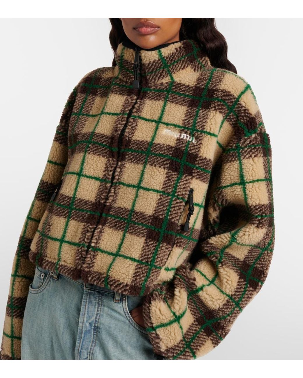 Miu Miu Multicolor Plaid Cropped Fleece Jacket