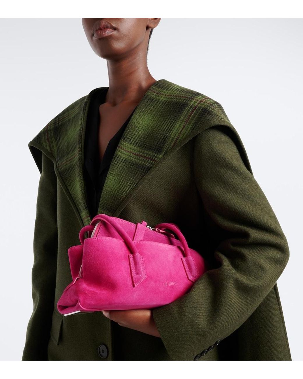 The Attico Pink La Passeggiata Small Suede Shoulder Bag