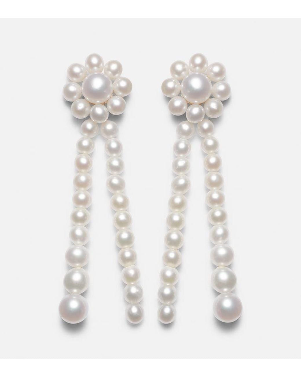 Sophie Bille Brahe White Promenade De Fleur 14Kt Earrings With Freshwater Pearls