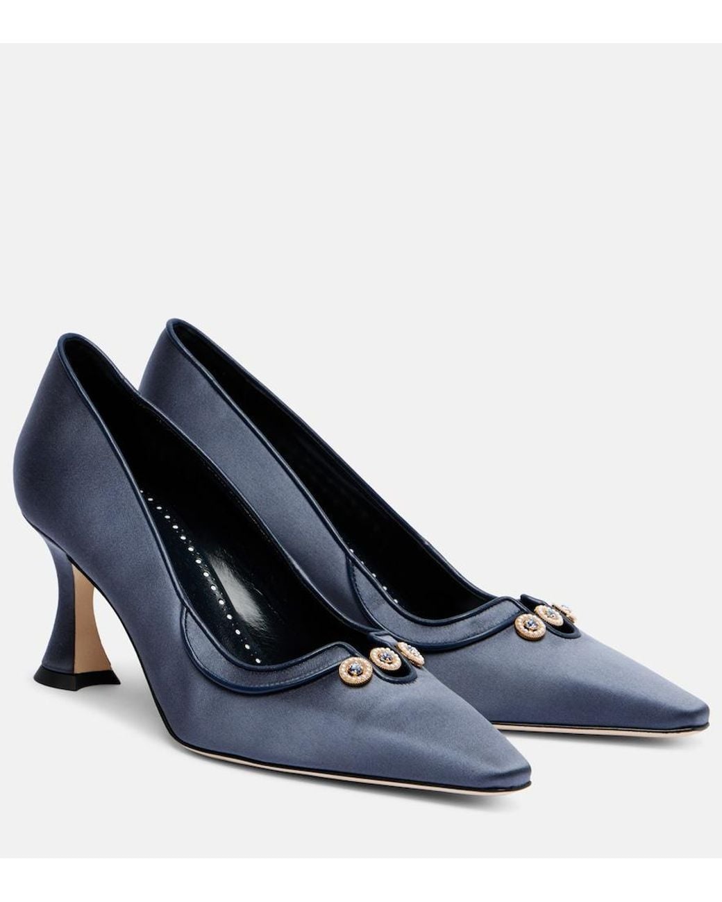 Manolo Blahnik Blue Amala 70 Embellished Satin Pumps