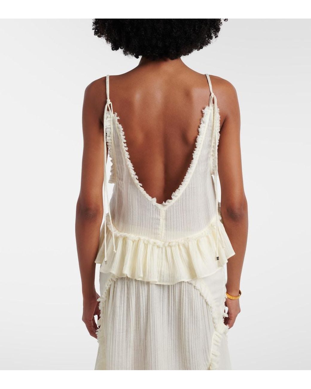 The Attico White Ruffled Cotton Camisole Top