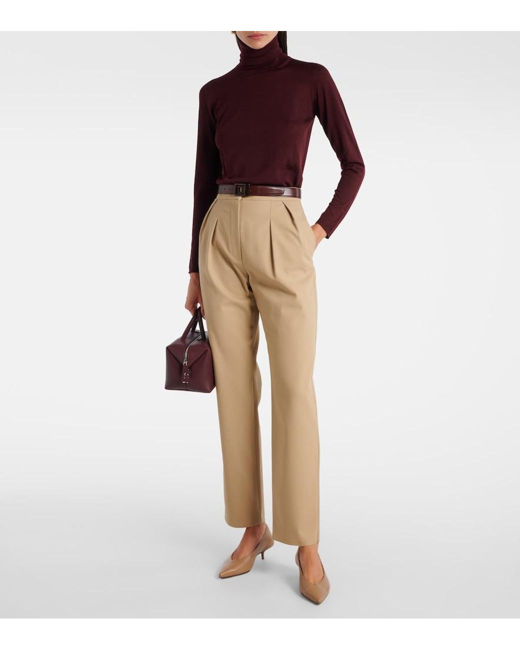 Max Mara Natural Dede Pleated Cotton Slim Pants