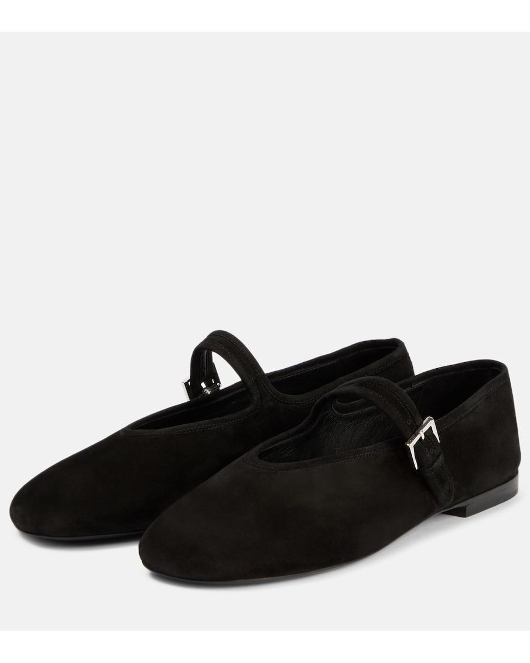 The Row Black Suede Mary Jane Flats