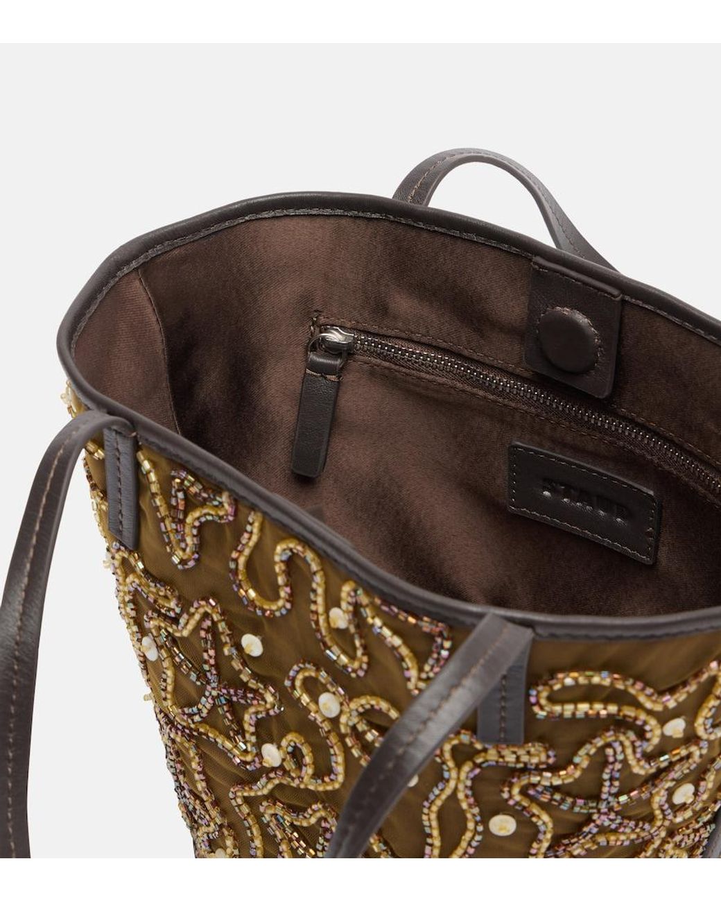 Staud Brown Caro Embellished Canvas Tote Bag