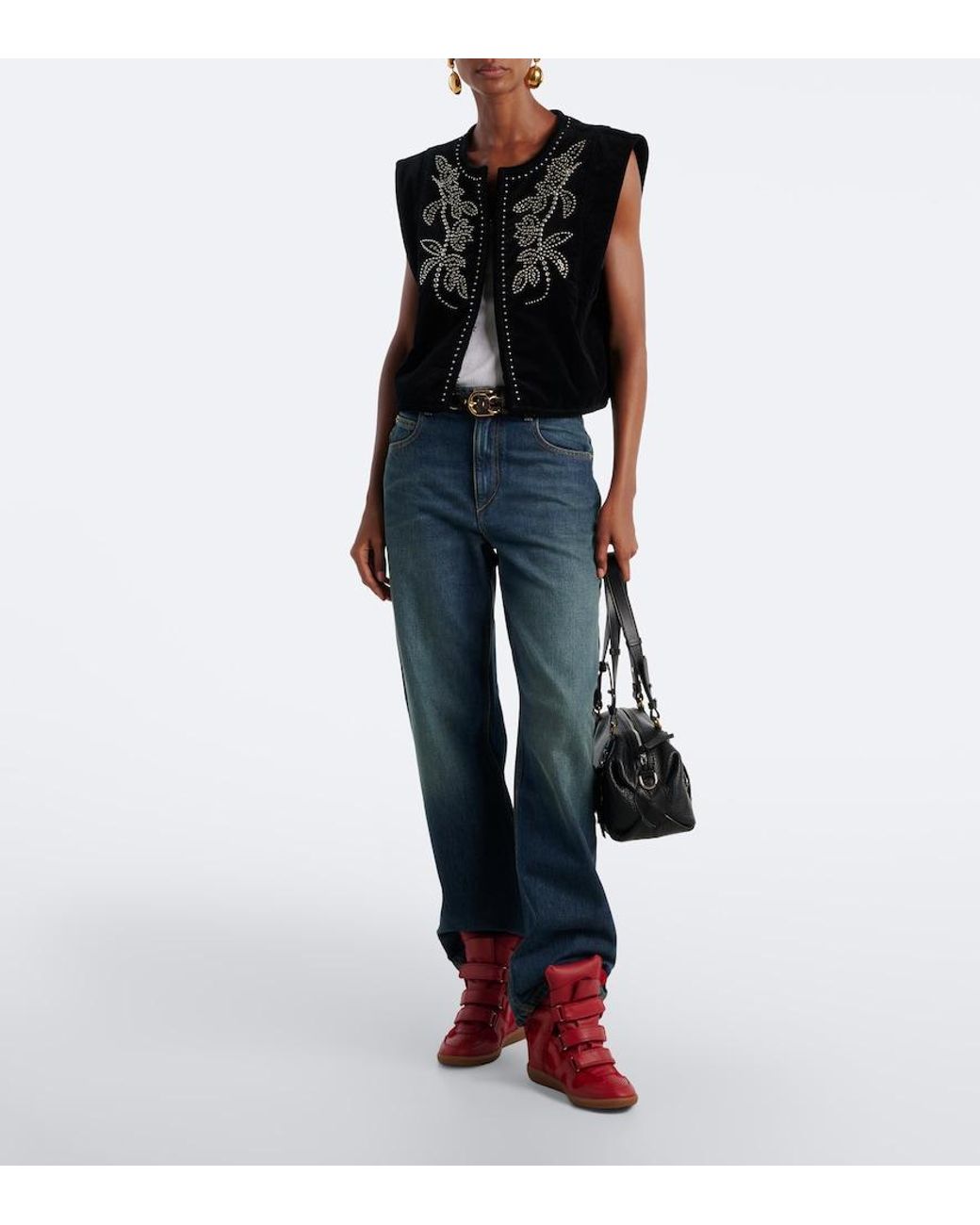 Isabel Marant Red Beckett Leather And Suede Wedge Sneakers