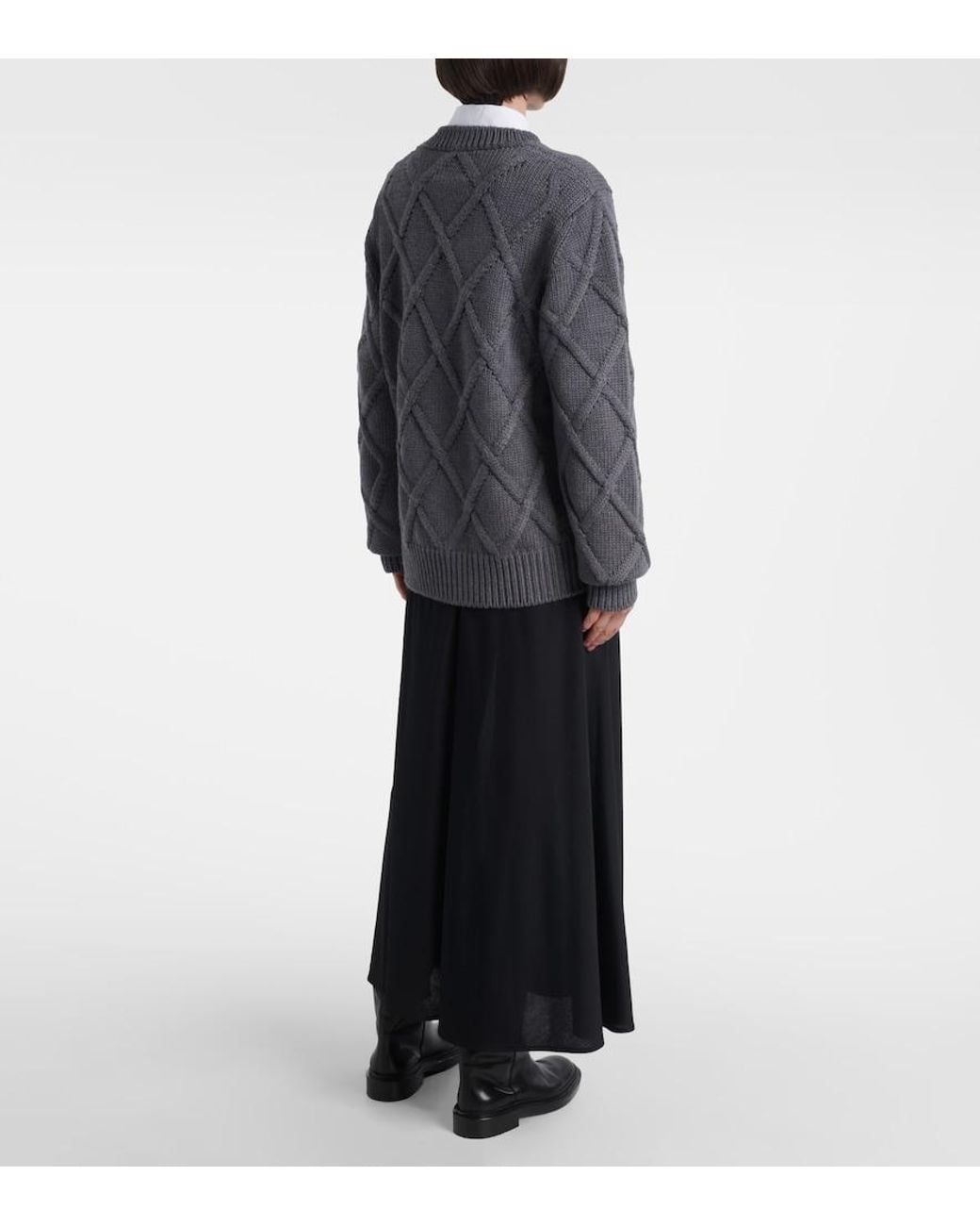 Jil Sander Gray Cable-Knit Virgin Wool Sweater