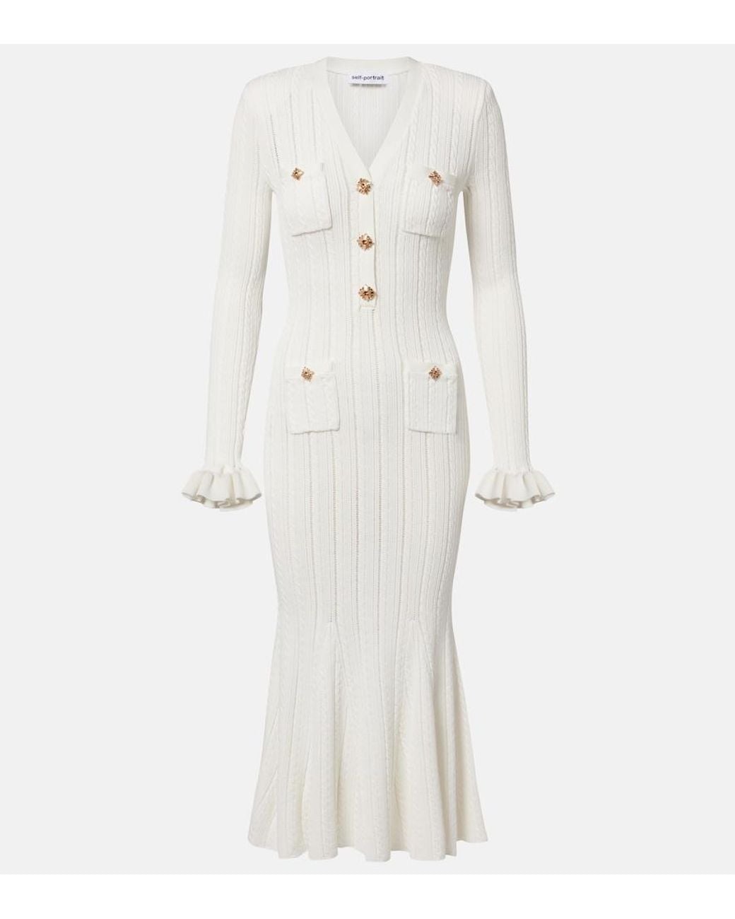 Self-Portrait White January Embellished Midi Dress