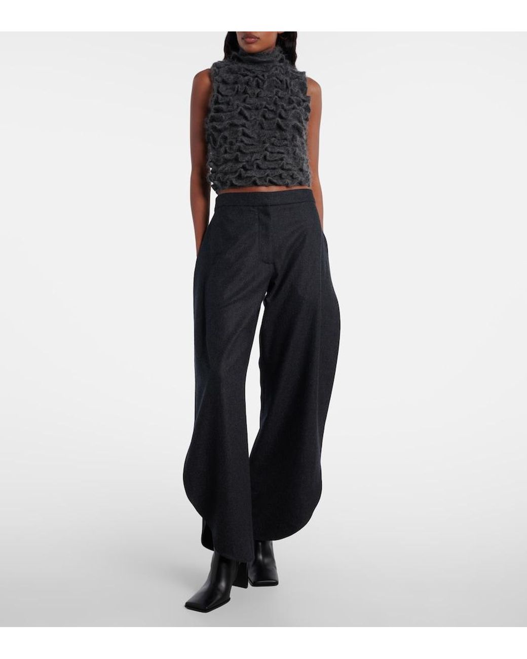 Alaïa Black Ruffled Mohair-Blend Turtleneck Top