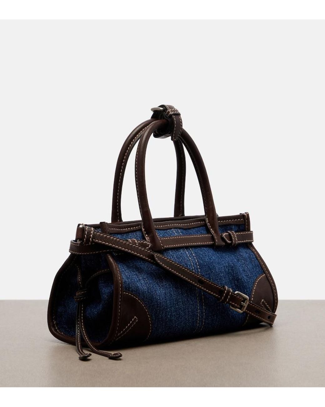 Prada Blue Bonnie Small Denim Top-Handle Bag
