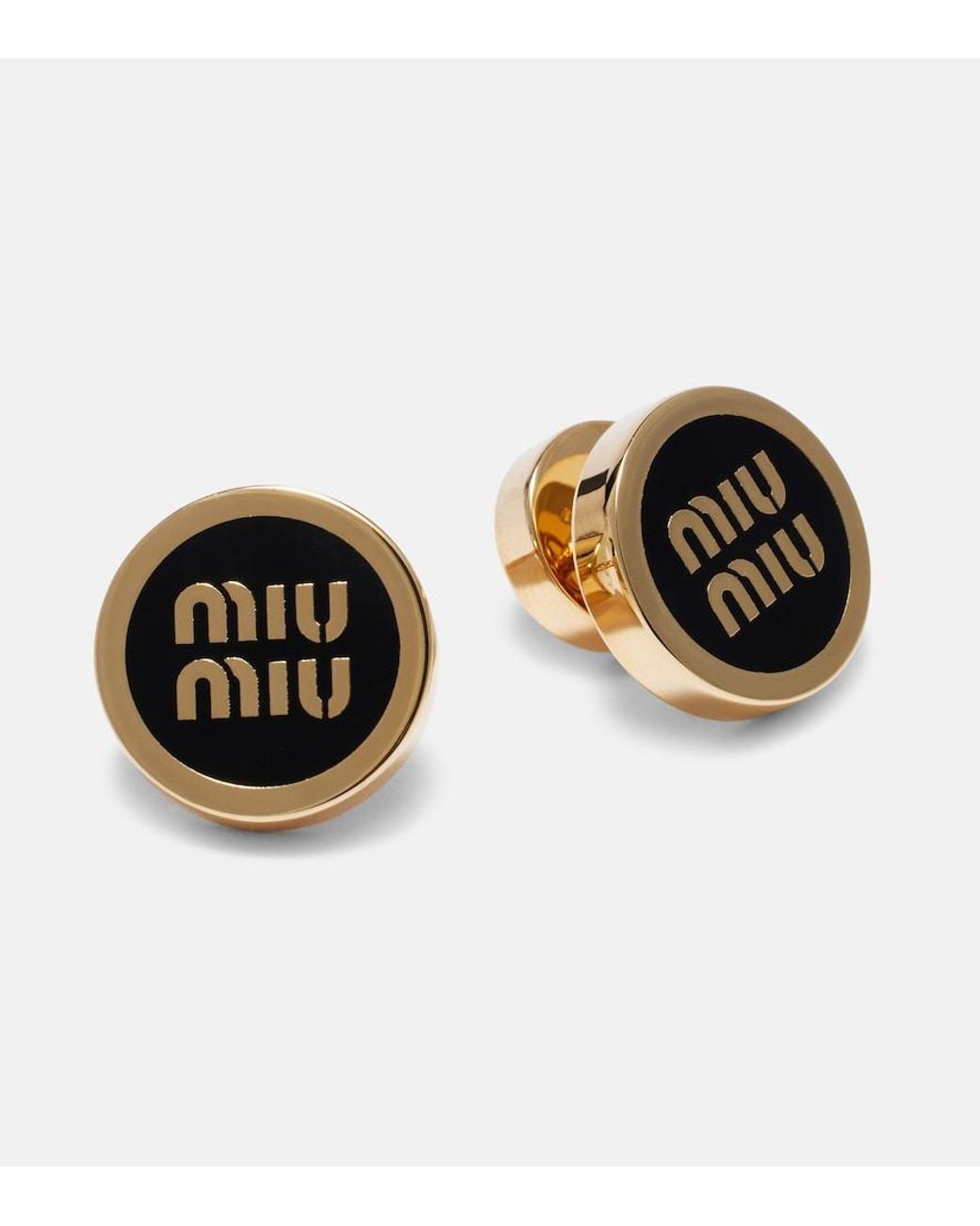 Miu Miu Black Logo Stud Earrings