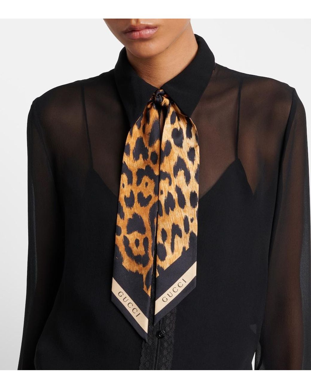 Gucci Metallic Leopard-Print Silk Twill Scarf