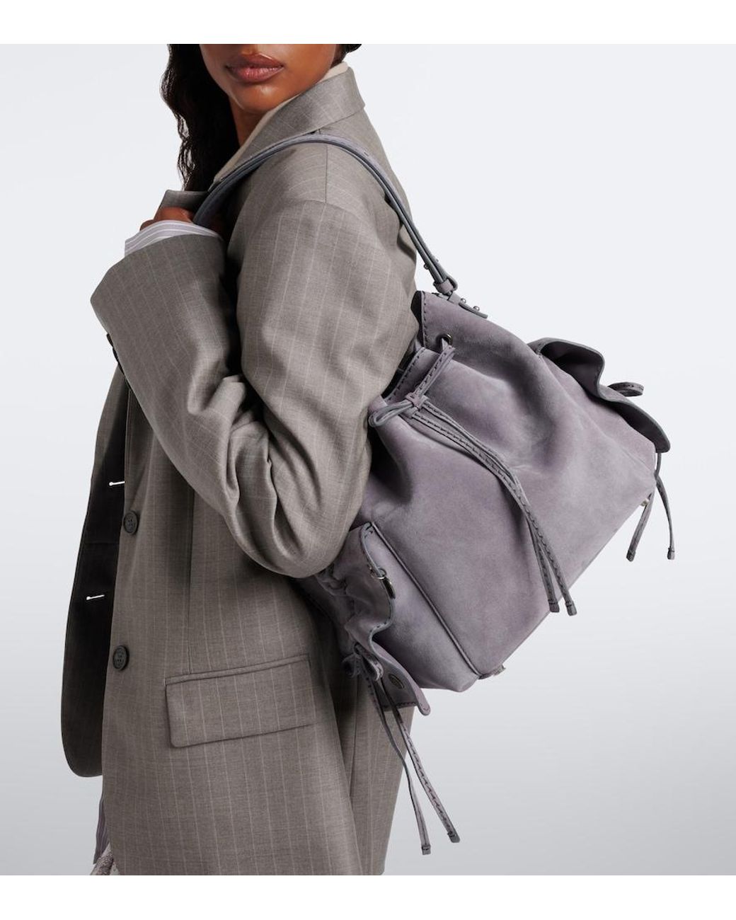 Sac Seau Multipocket Medium En Daim Acne en coloris Gray