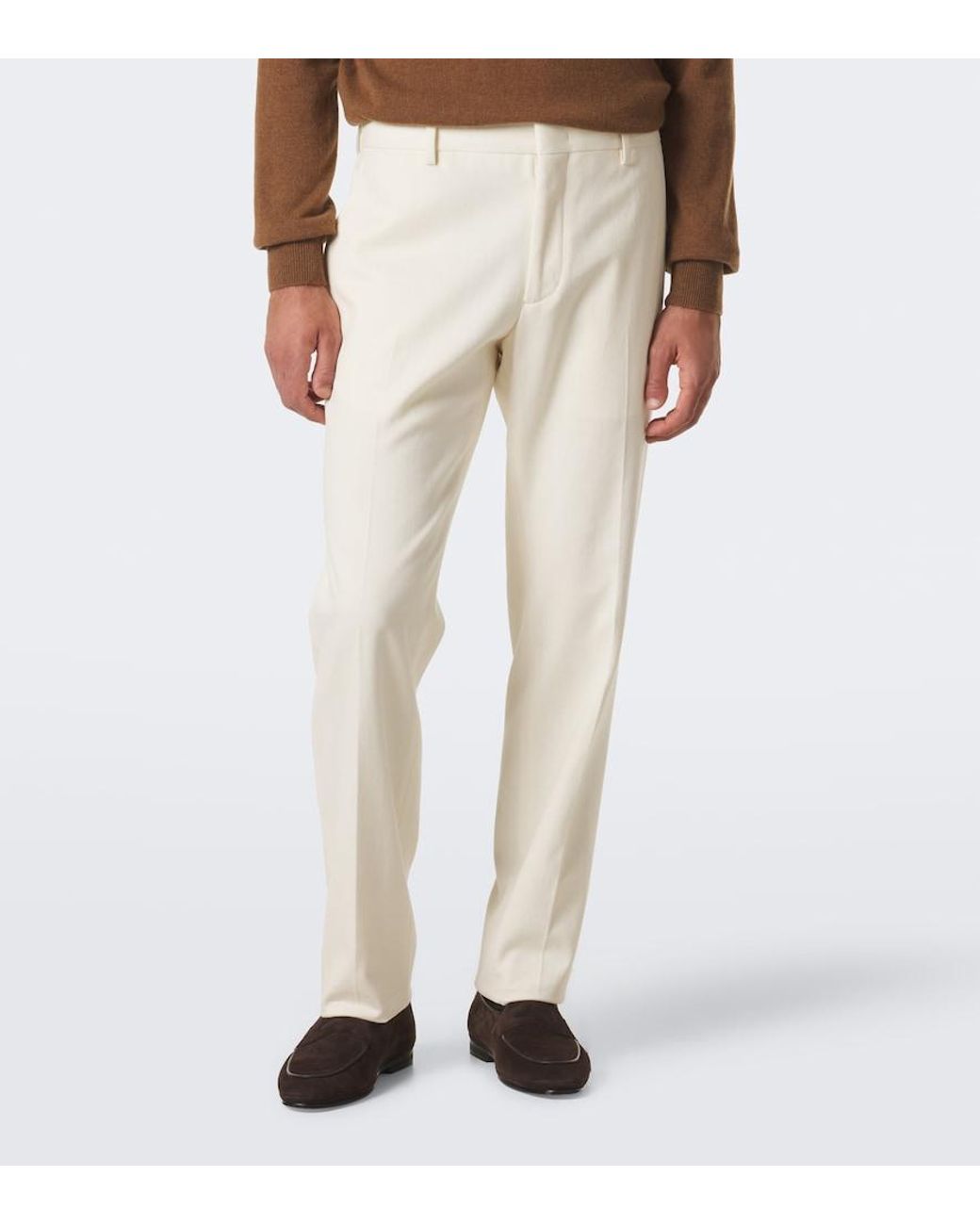 Zegna Natural Cotton And Cashmere Slim Pants for men