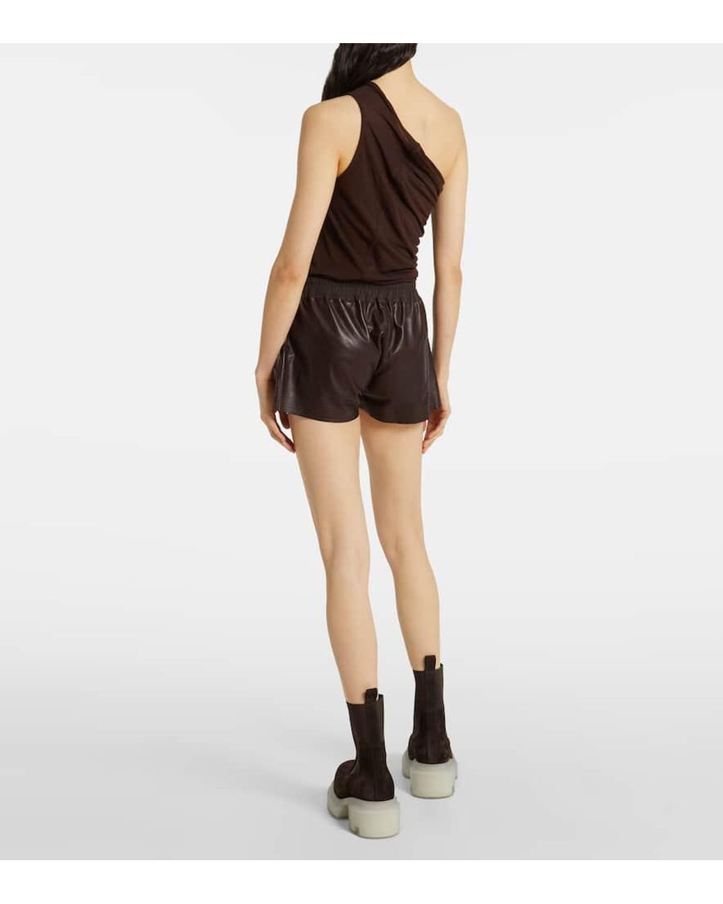 Rick Owens Brown High-Rise Leather Shorts