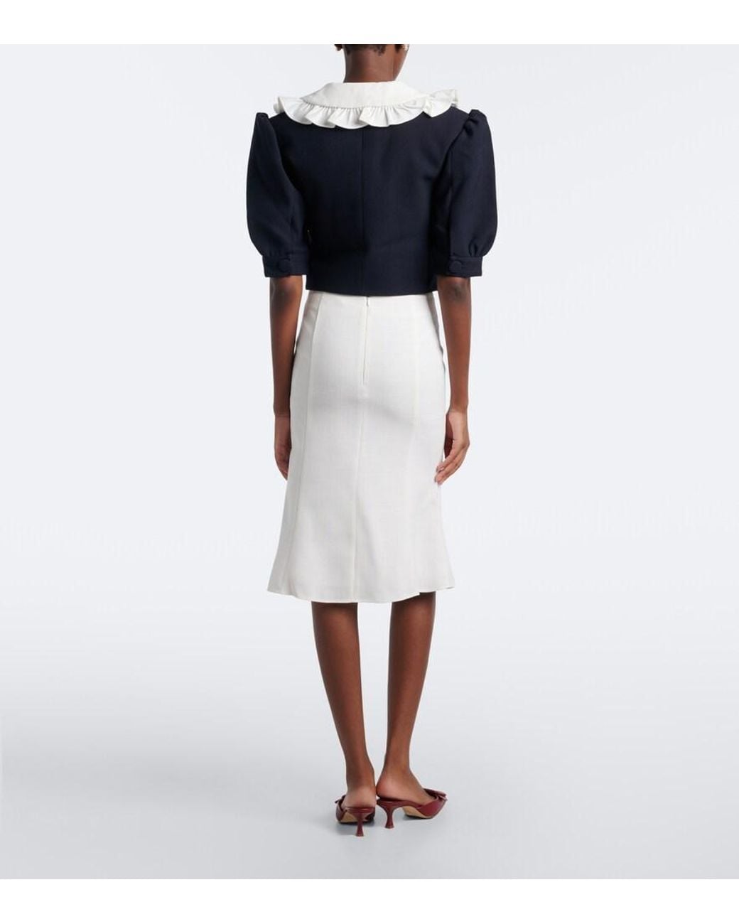 ShuShu/Tong White Bow-Detail Ruffled Midi Skirt