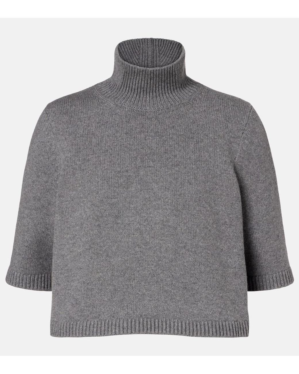 Alaïa Gray Cropped Cashmere-Blend Turtleneck Top