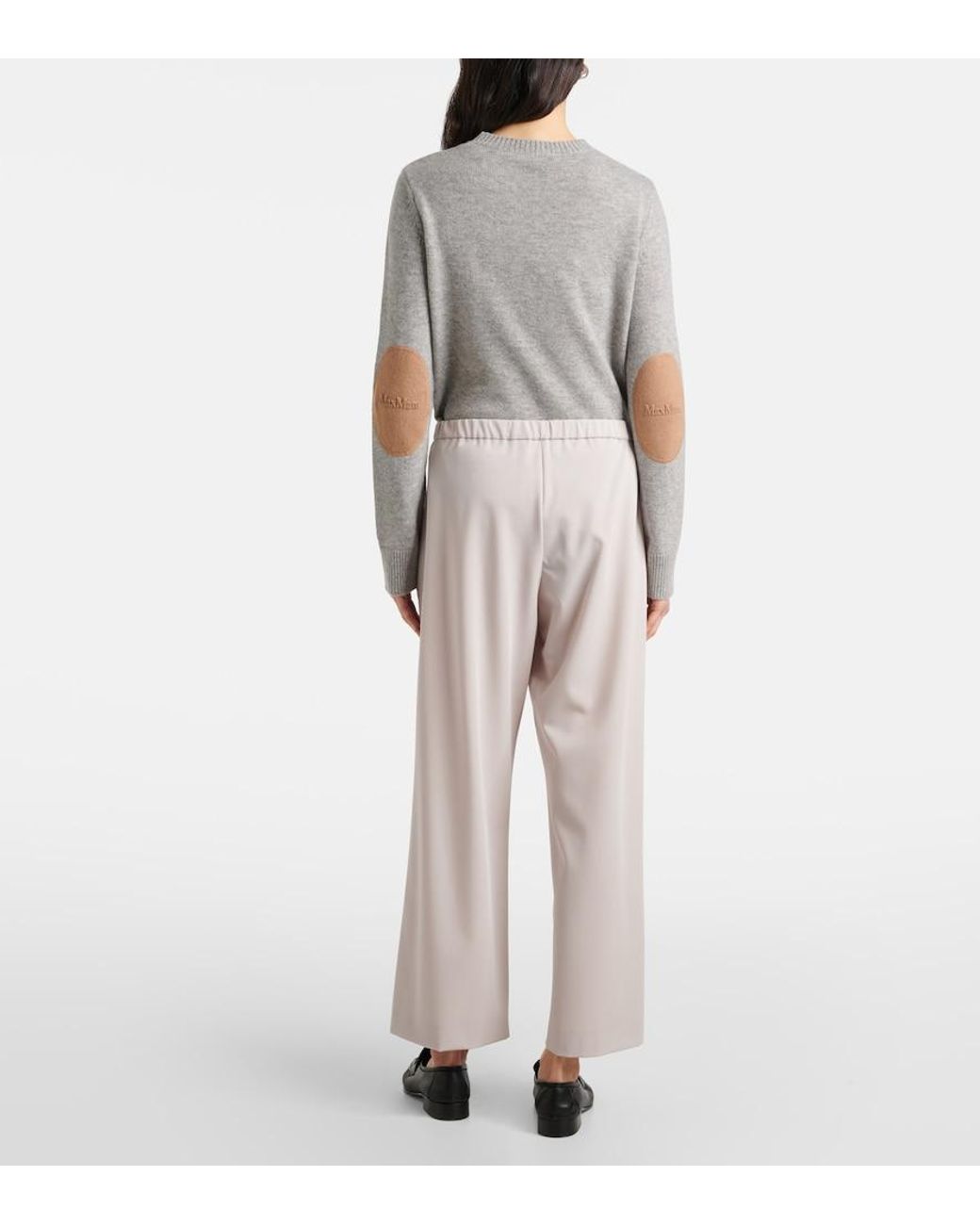 Max Mara White Argenta Virgin Wool Crepe Wide-Leg Pants