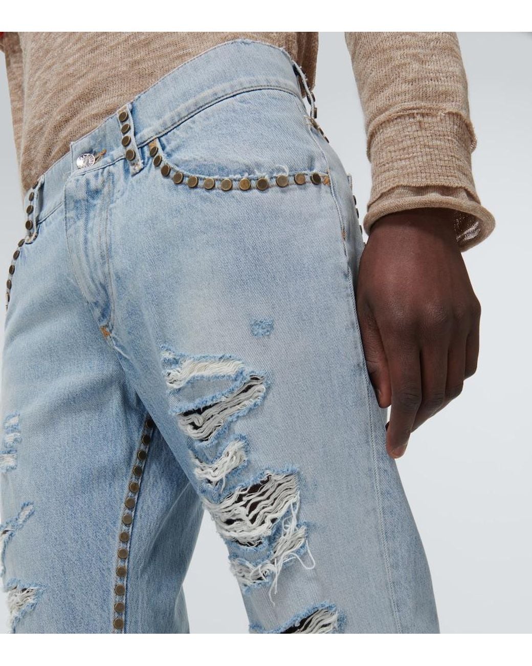 Dolce & Gabbana Blue Distressed Mid-Rise Straight Jeans for men