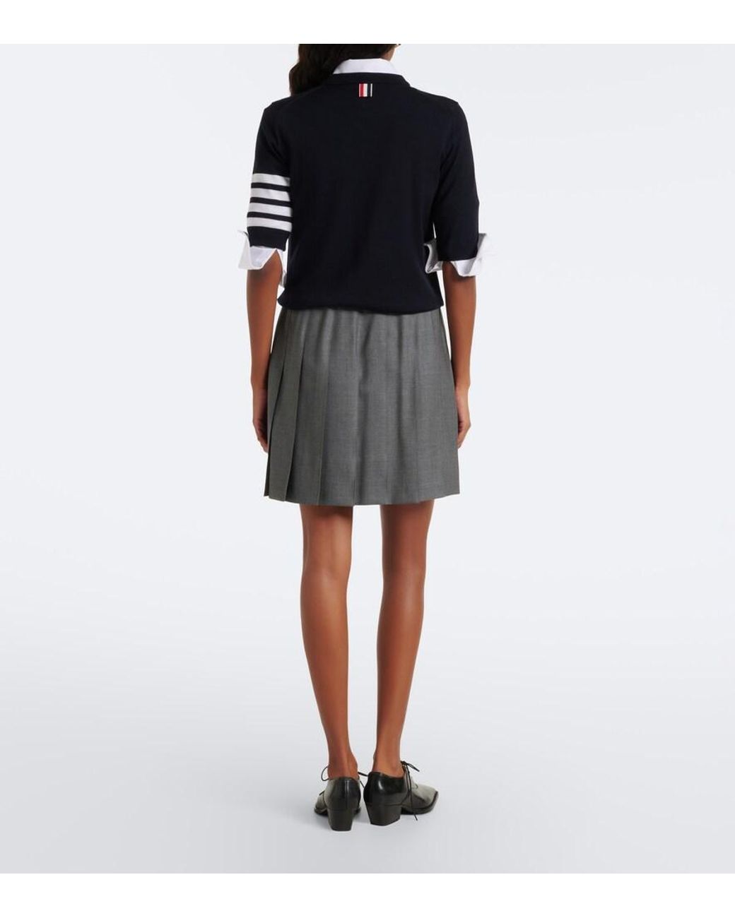 Thom Browne Gray Pleated Wool Miniskirt