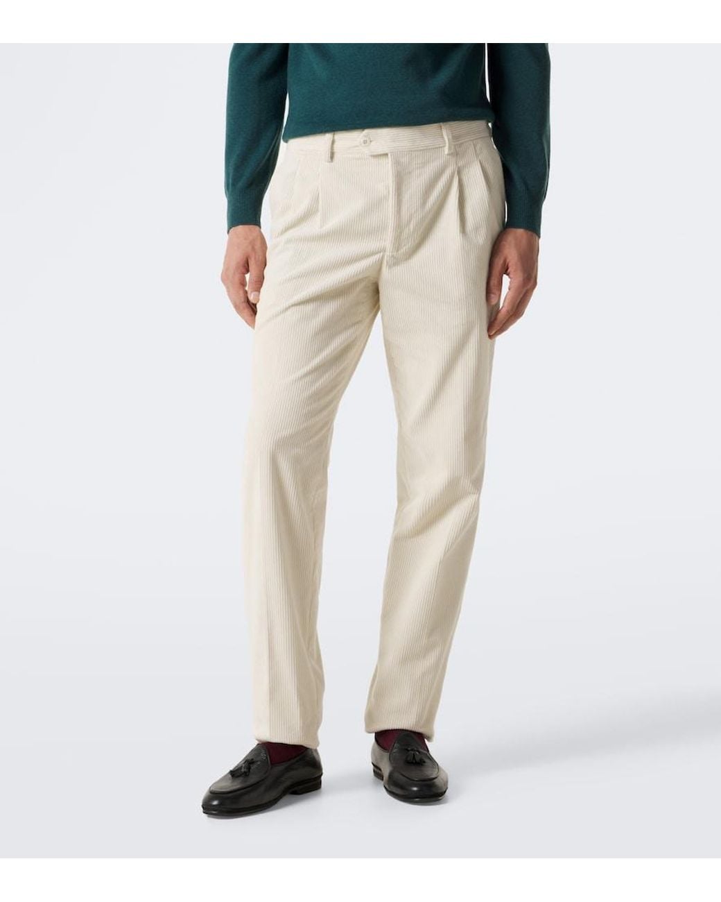 Rubinacci Natural Modluca Cotton Corduroy Straight Pants for men