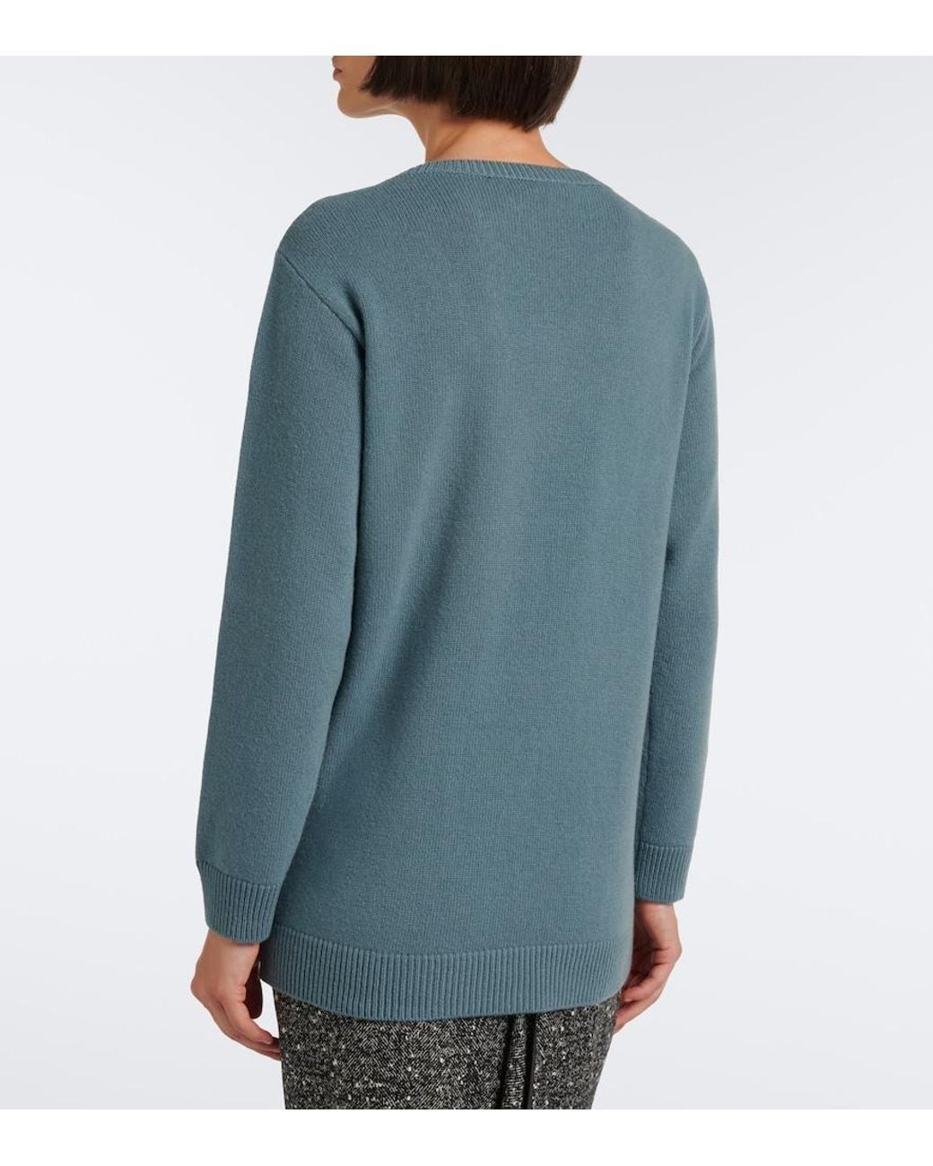 Valentino Blue Lace-Trimmed Virgin Wool Sweater